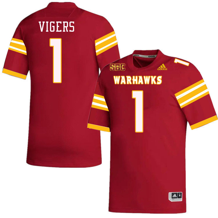 #1 Car'lin Vigers Louisiana-Monroe Warhawks College Football Jerseys Stitched-Red